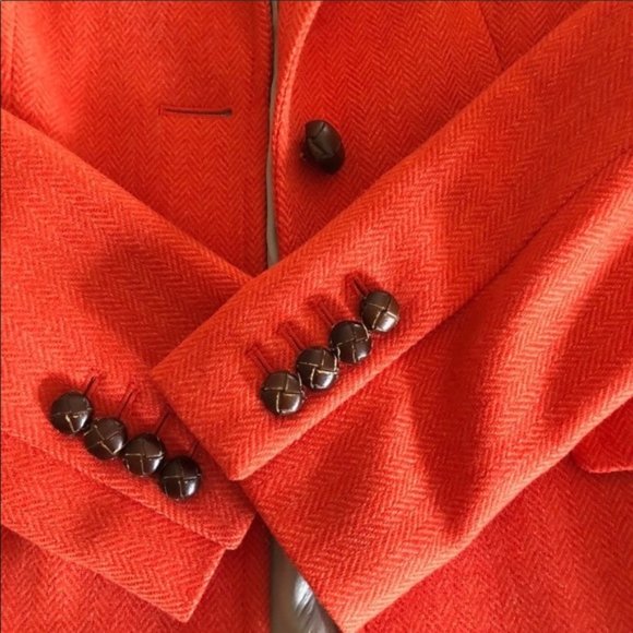 J Crew Orange Wool Leather Covered Buttons Jacket Blazer 6